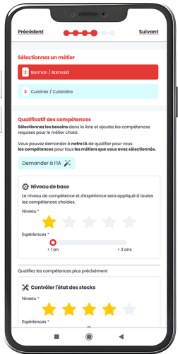 sélectionnez les compétences et le niveau d'expérience